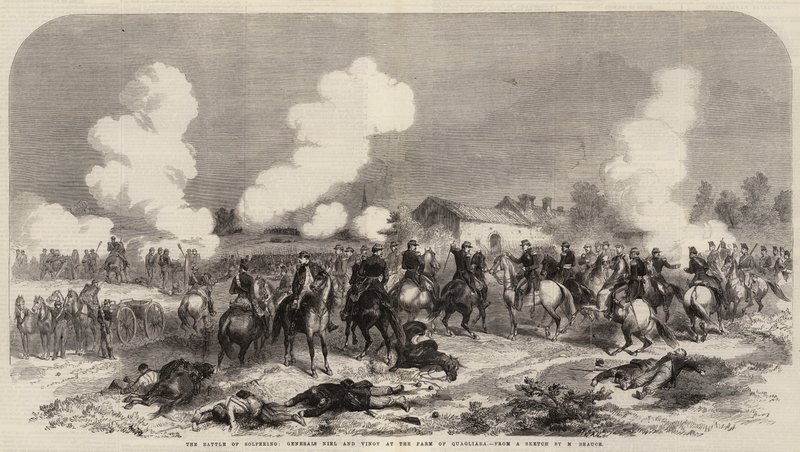 The Battle of Solferino, Generals Niel and Vinoy at the Farm of Quagliara (engraving) 作者 法语学校