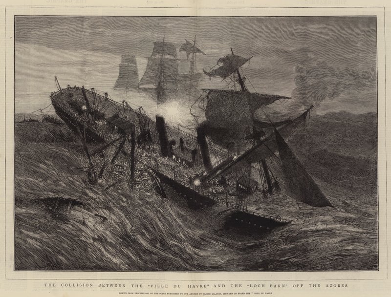 The Collision between the "Ville du Havre" and the "Loch Earn" off the Azores (engraving) 作者 法语学校