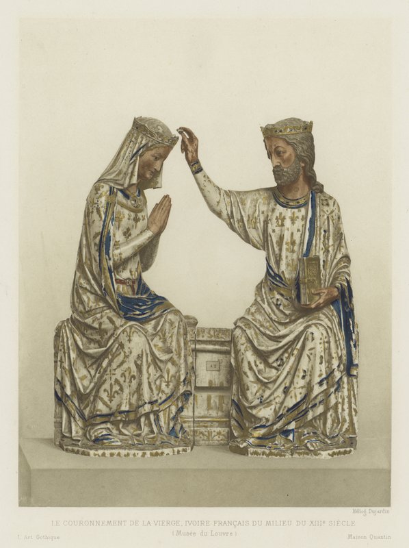 The Coronation of the Virgin, ivory, French, mid 13th Century (colour litho) 作者 法语学校