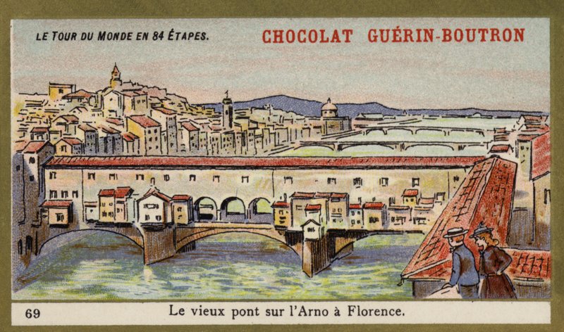 The Ponte Vecchio over the Arno, Florence (chromolitho) 作者 法语学校