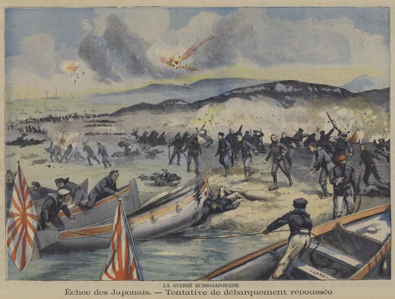 The Russo-Japanese War: an attempted landing of Japanese troops is repelled (colour litho) 作者 法语学校