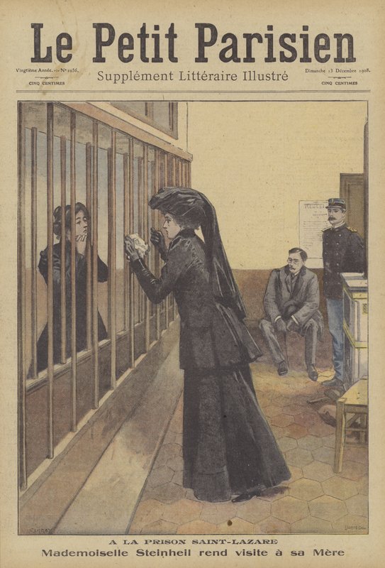 The daughter of Marguerite Steinheil visiting her mother in Saint-Lazare Prison, Paris (colour litho) 作者 法语学校