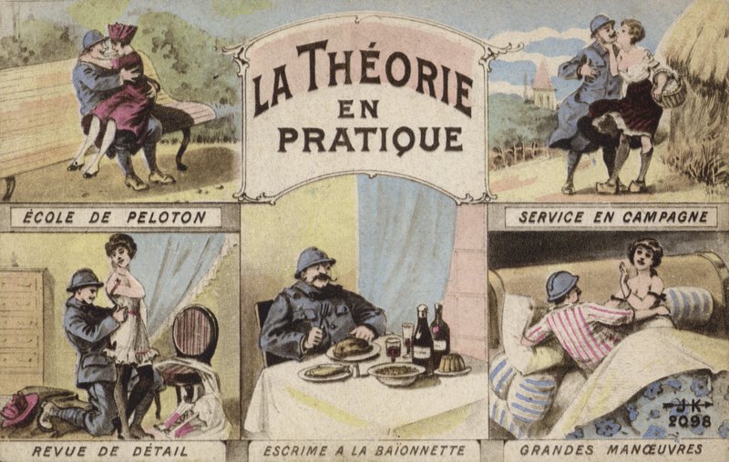 Theory and practice, romance and soldiering (colour litho) 作者 法语学校