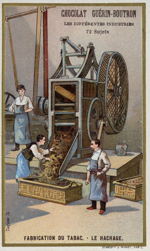 Tobacco manufacturing. Shredding leaves (chromolitho) 作者 法语学校