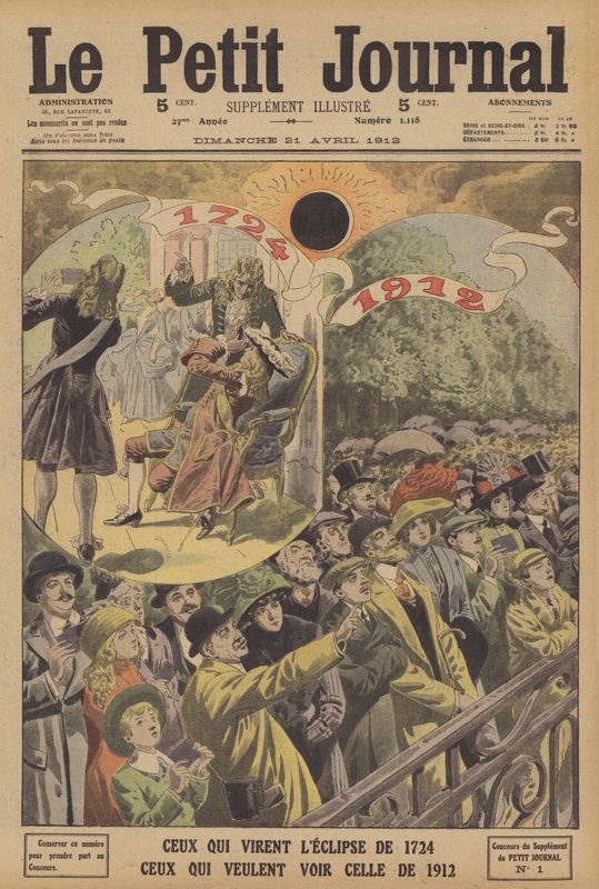 1724 年和 1912 年的日全食（彩色石版画） 作者 法语学校
