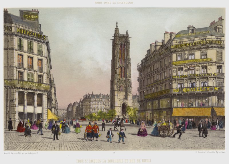 Tour St Jacques-La-Boucherie Et Rue De Rivoli (colour litho) 作者 法语学校