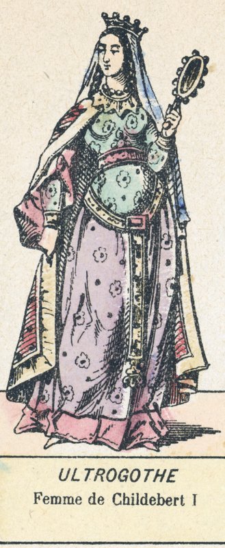 Ultrogothe, Femme de Childebert I (coloured engraving) 作者 法语学校