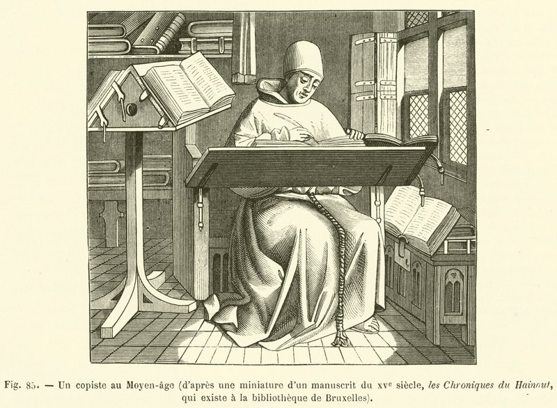 Un copiste au Moyen-age (engraving) 作者 法语学校
