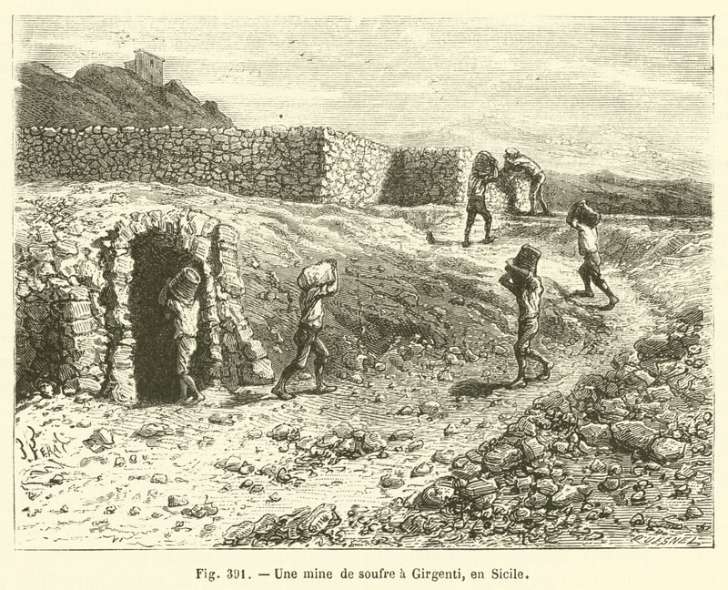 Une mine de soufre a Girgenti, en Sicile (engraving) 作者 法语学校