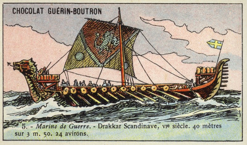 Viking longship, 6th Century (chromolitho) 作者 法语学校