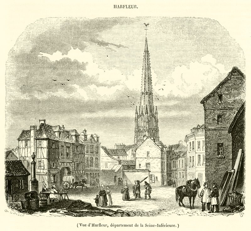 Harfleur，Seine-Inferieure 部门的视图（雕刻） 作者 法语学校