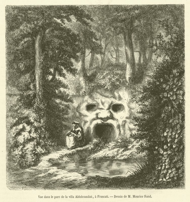 在弗拉斯卡蒂 (Frascati) 的阿尔多布兰迪尼别墅 (Villa Aldobrandini) 公园内欣赏美景（雕刻） 作者 法语学校