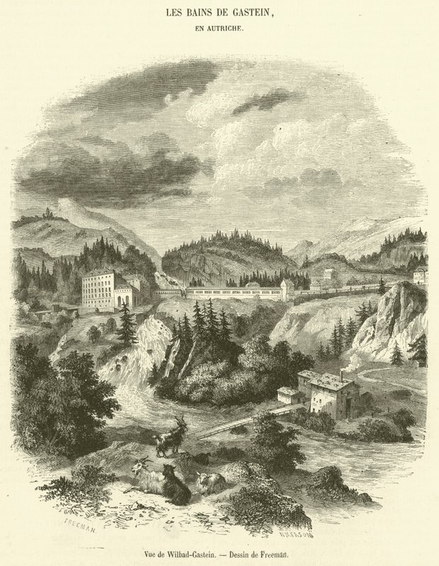 威尔巴德-加斯坦 (Wilbad-Gastein) 的视图（版画） 作者 法语学校