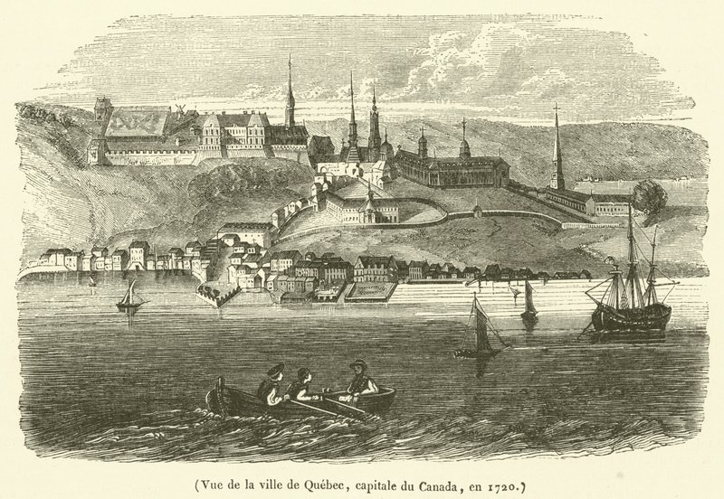 1720年加拿大首都魁北克市的景色（雕刻）。 作者 法语学校