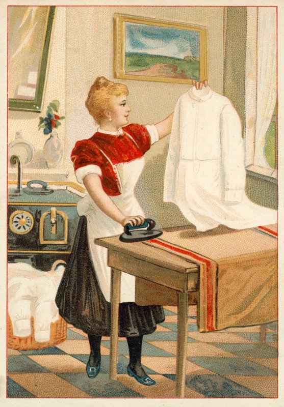Woman ironing (chromolitho) 作者 法语学校