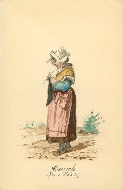 伊勒维莱讷省坎卡莱的女装（彩色石版画） 作者 法语学校