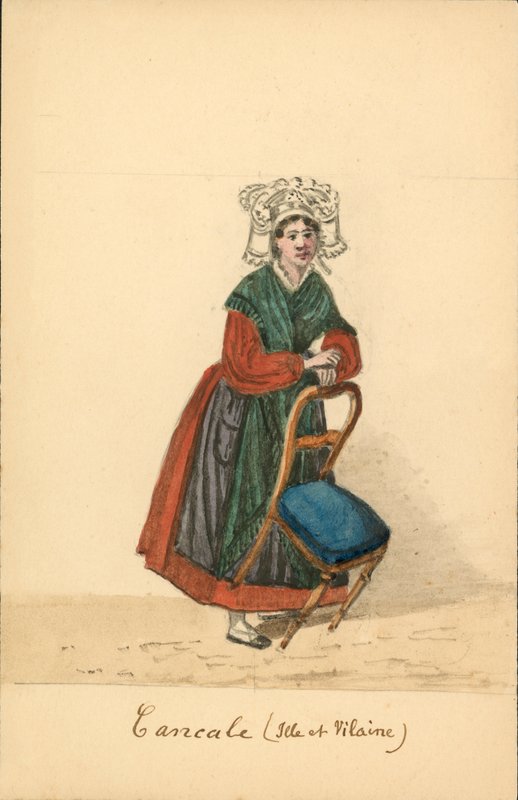 伊勒维莱讷省坎卡莱的女装（彩色石版画） 作者 法语学校