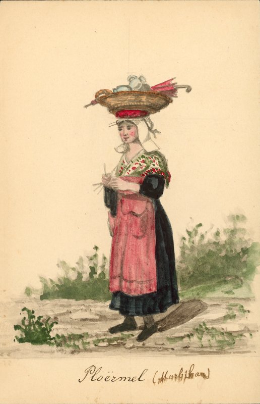莫尔比昂省普洛埃梅尔的女装（彩色石版画） 作者 法语学校