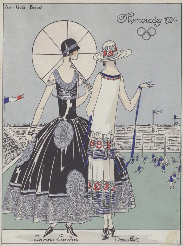 1924 年奥林匹克运动会上的女装，设计师 Jeanne Lanvin 和 Georges Doeuillet（彩色石版画） 作者 法语学校