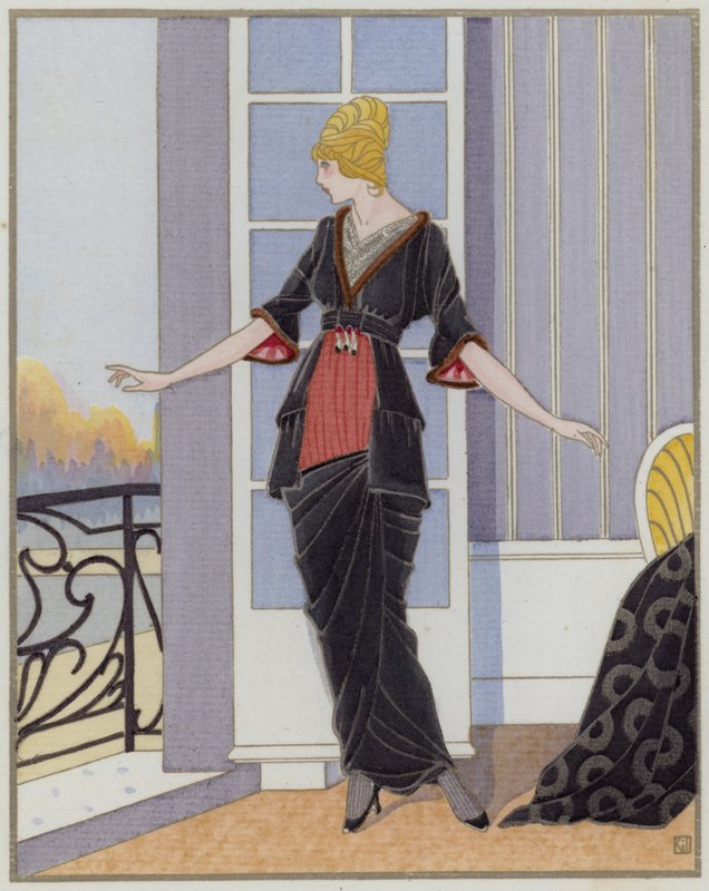 设计师 Bechoff-David 设计的 1910 年代女装。(平版) 作者 法语学校