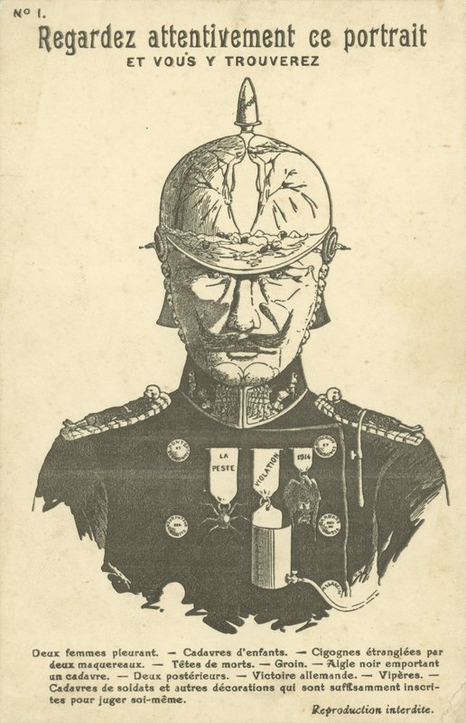 World War I anti-German propaganda postcard (litho) 作者 法语学校
