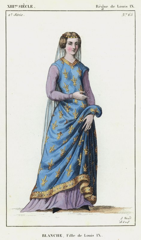 XIII Siecle, Regne de Louis IX, Blanche, Fille de Louis IX (coloured engraving) 作者 法语学校