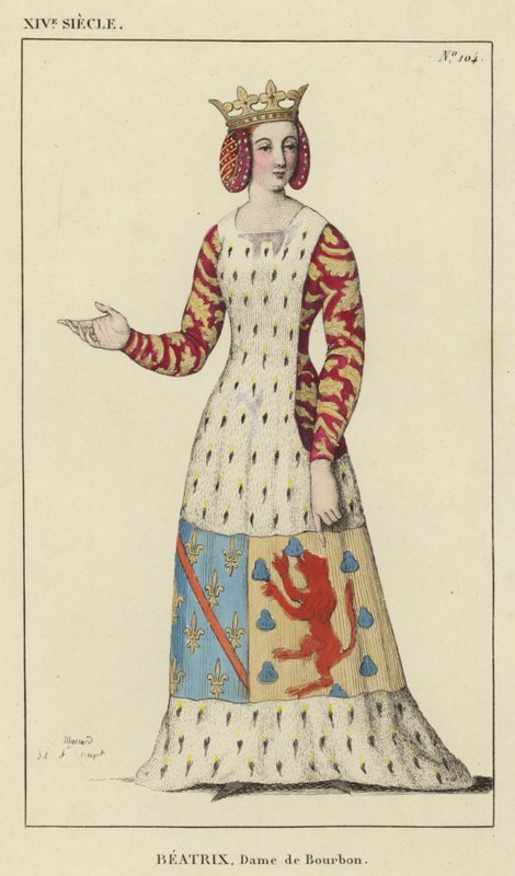 XIV Siecle, Beatrix, Dame de Bourbon (彩色雕刻) 作者 法语学校