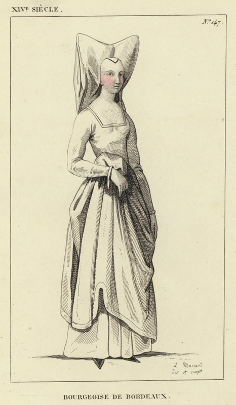 XIV Siecle, Bourgeoise de Bordeaux (coloured engraving) 作者 法语学校
