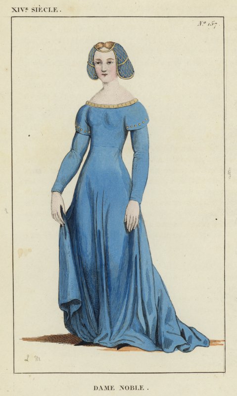 XIV Siecle, Dame Noble (coloured engraving) 作者 法语学校