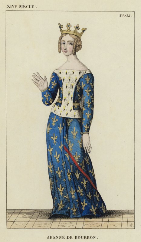 XIV Siecle, Jeanne de Bourbon (彩色雕刻) 作者 法语学校
