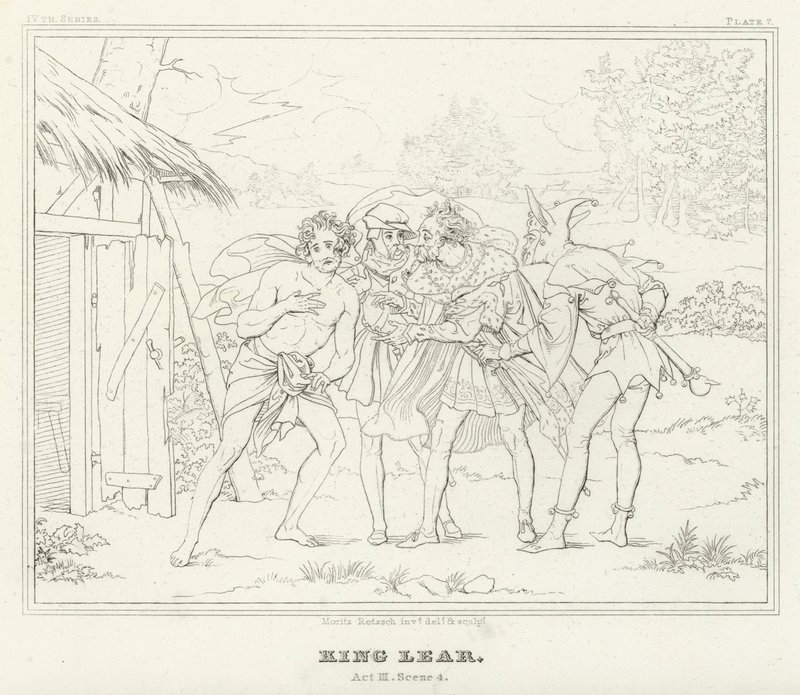 李尔王，第三幕，第四场（雕刻）。 作者 弗里德里希·奥古斯特·莫里茨·雷茨奇