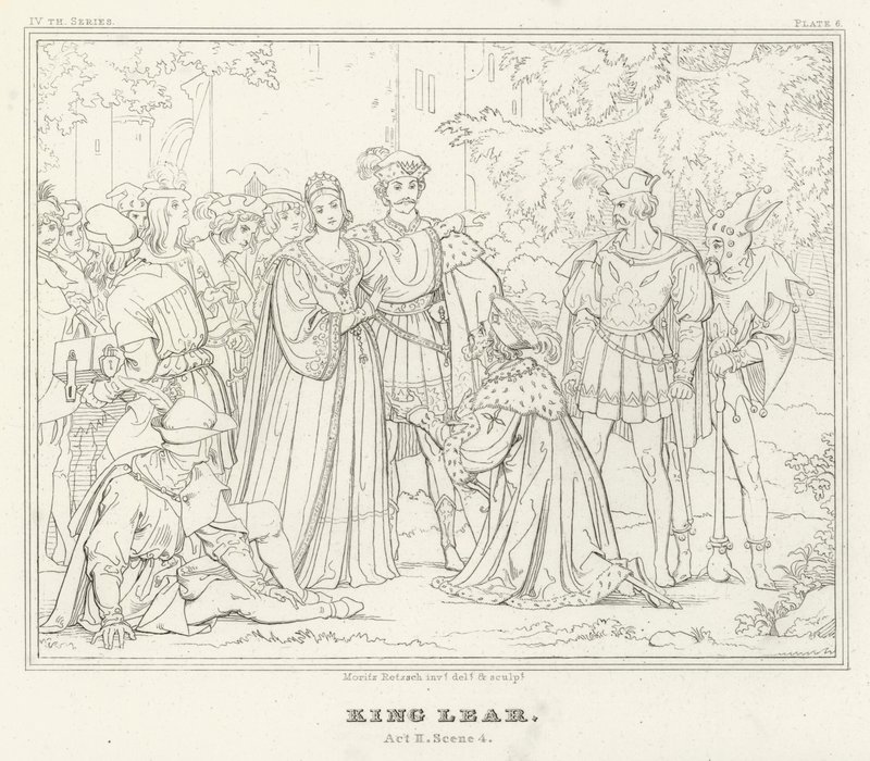 李尔王，第二幕，第四场（雕刻）。 作者 弗里德里希·奥古斯特·莫里茨·雷茨奇