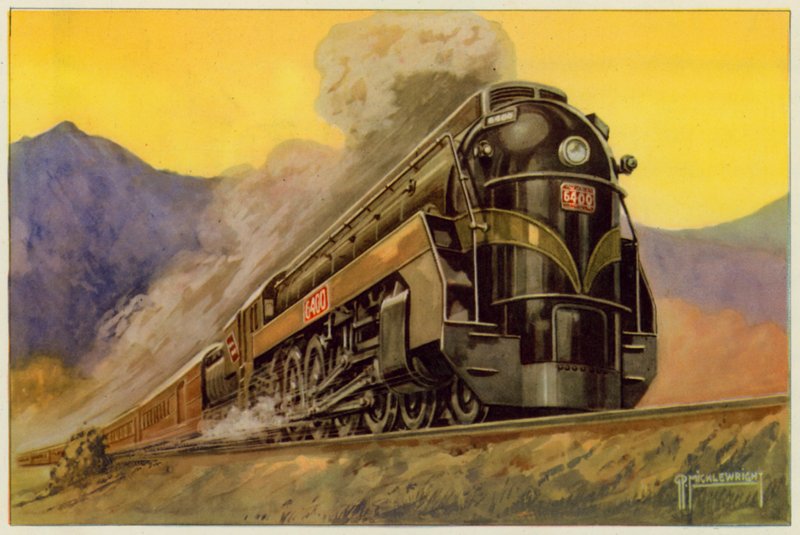 加拿大国家铁路，特快流线型机车 6400 号，4-8-4（彩色石版印刷） 作者 GP Micklewright