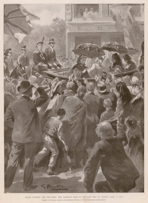 维多利亚女王和穷人：女王访问伦敦东区，1873年4月2日（摄影版）。 作者 GS Amato（之后）