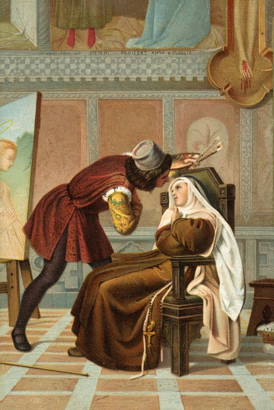 Filippo Lippi and the nun Buti (colour litho) 作者 加布里埃尔·卡斯塔尼奥拉（Gabriele Castagnola）