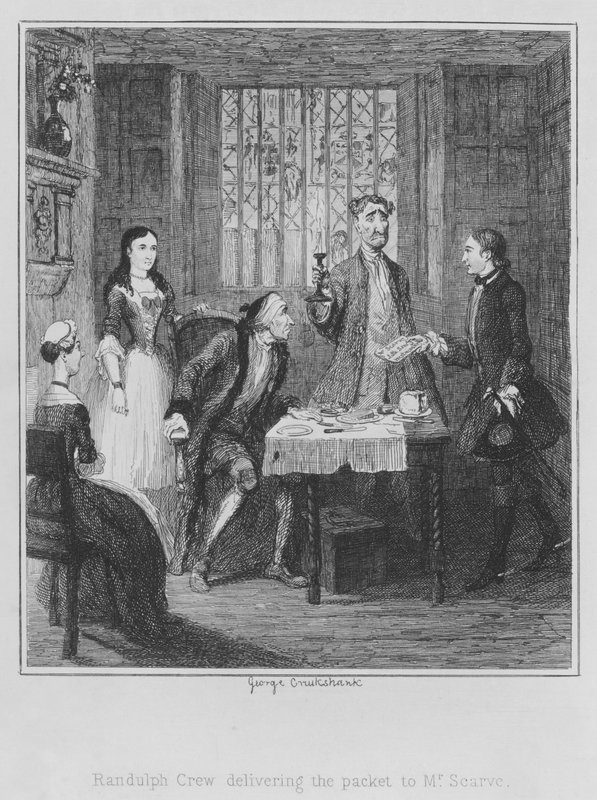 Randulph Crew delivering the packet to Mr Scarve (engraving) 作者 乔治（后）克鲁克香克