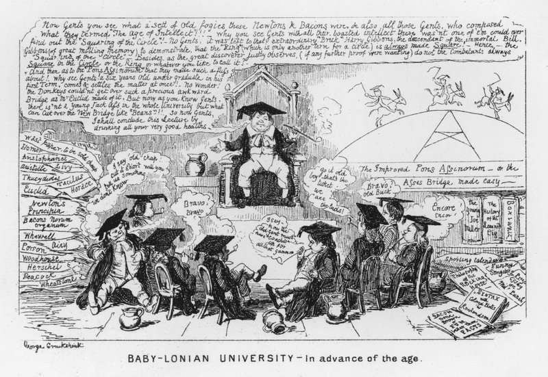 婴儿-洛尼亚大学，在时代的前面（雕刻）。 作者 乔治·克鲁克申克