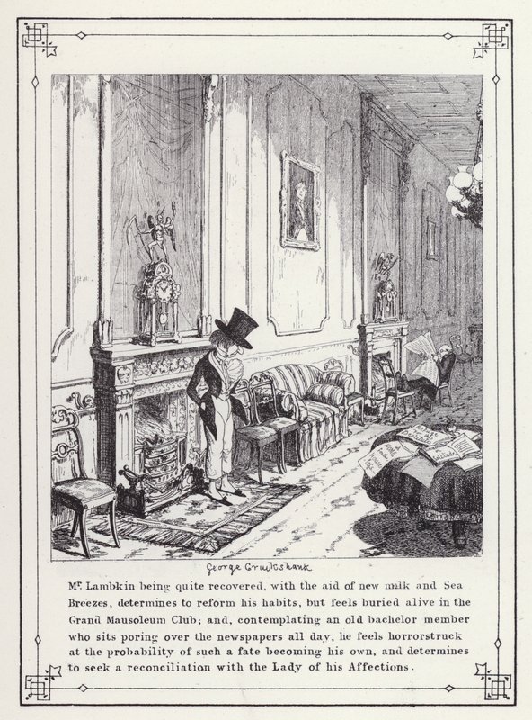 Illustration for The Bachelors Own Book, or The Progress of Mr Lambkin (Gent) (engraving) 作者 乔治·克鲁克申克