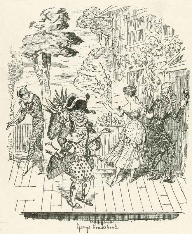 Harlequinade的Joseph Grimaldi 作者 乔治·克鲁克申克