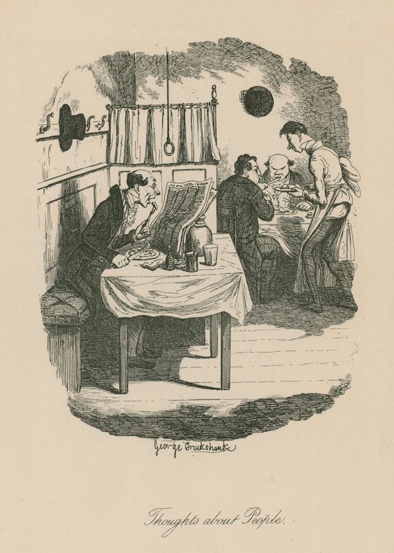 关于人的想法，可能基于Boz的草图（Charles Dickens）的场景 作者 乔治·克鲁克申克