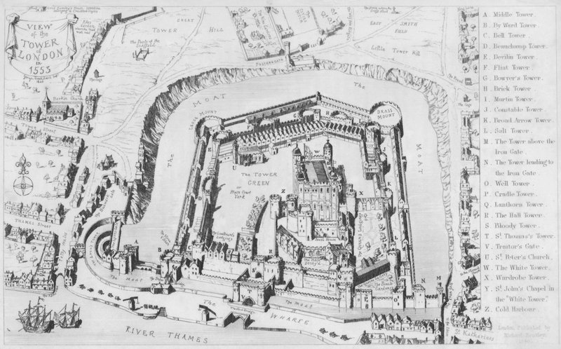 1553年的伦敦塔景观（雕刻）。 作者 乔治·克鲁克申克