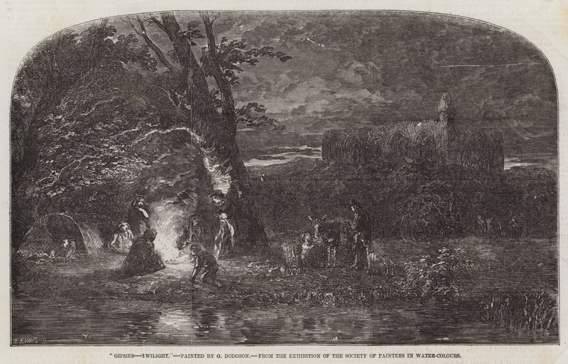 Gipsies，暮光之城，来自水彩画家协会的展览 作者 乔治·海多克·道奇森
