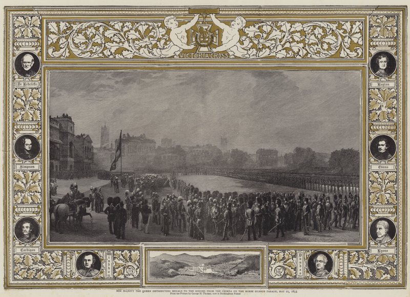 女王陛下于1855年5月21日在骑兵卫队游行中向克里米亚的英雄分发奖章 作者 乔治·侯斯曼·托马斯