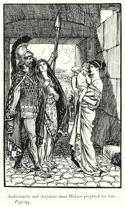 The Iliad: Andromache and Astyanax meet Hektor prepared for war (engraving) 作者 乔治·珀西·雅各布·胡德