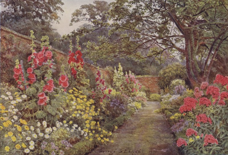 Blyborough，Hollyhocks 作者 乔治·塞缪尔·埃尔古德