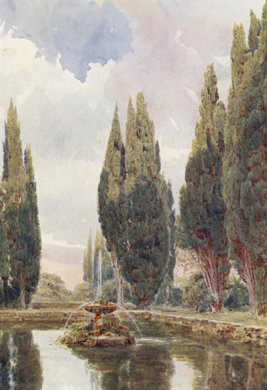 意大利花园：Il Laghetto，Villa Falconieri（彩色石版画） 作者 乔治·塞缪尔·埃尔古德