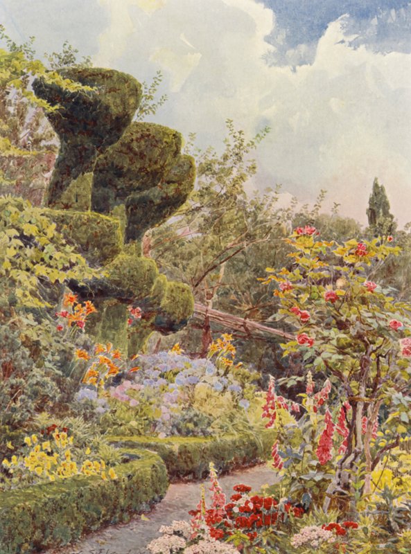 意大利花园：拉巴蒂亚修道院花园（彩色石版画） 作者 乔治·塞缪尔·埃尔古德