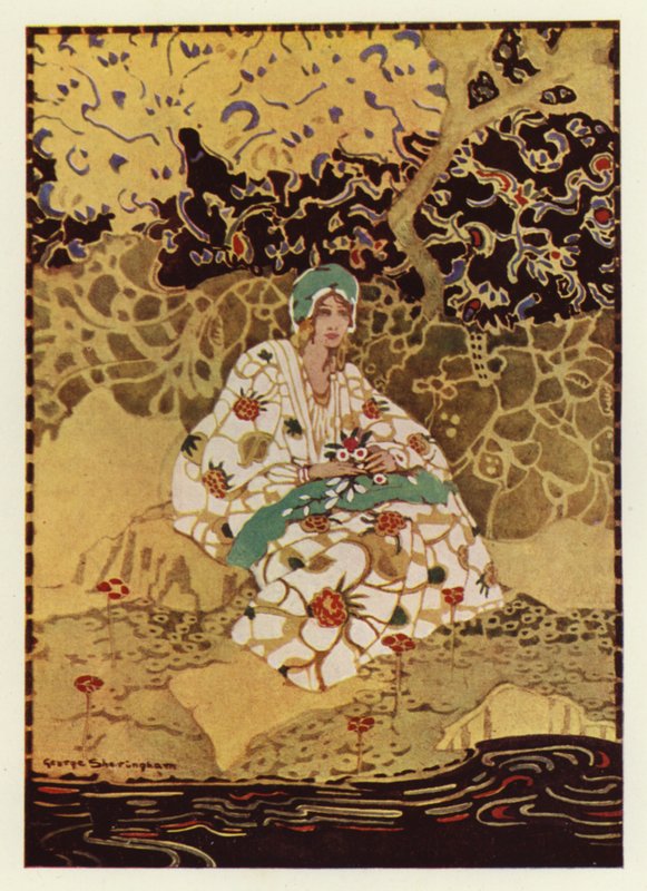 A very beautiful girl sitting on the bank of the stream (colour litho) 作者 乔治·谢林汉姆