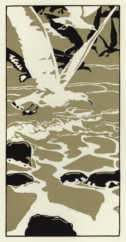 海滩上来了一只大白海鸥（彩色石版画） 作者 乔治·谢林汉姆