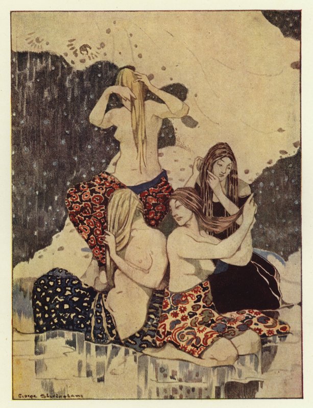 He saw four beautiful maidens sitting on the ice braiding their hair (colour litho) 作者 乔治·谢林汉姆